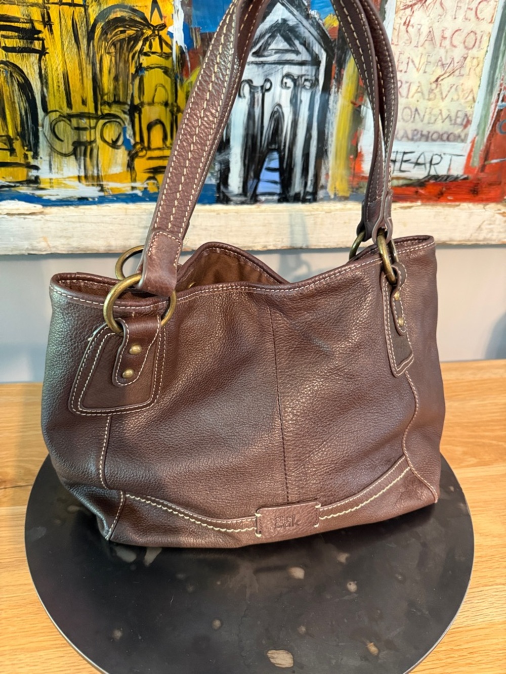 The Sak Brown Leather Shoulder Medium Tote Bag, Brass Hardware, EUC